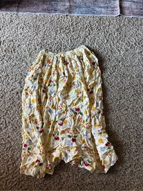 Yellow Floral Elastic-Waist Midi Skirt